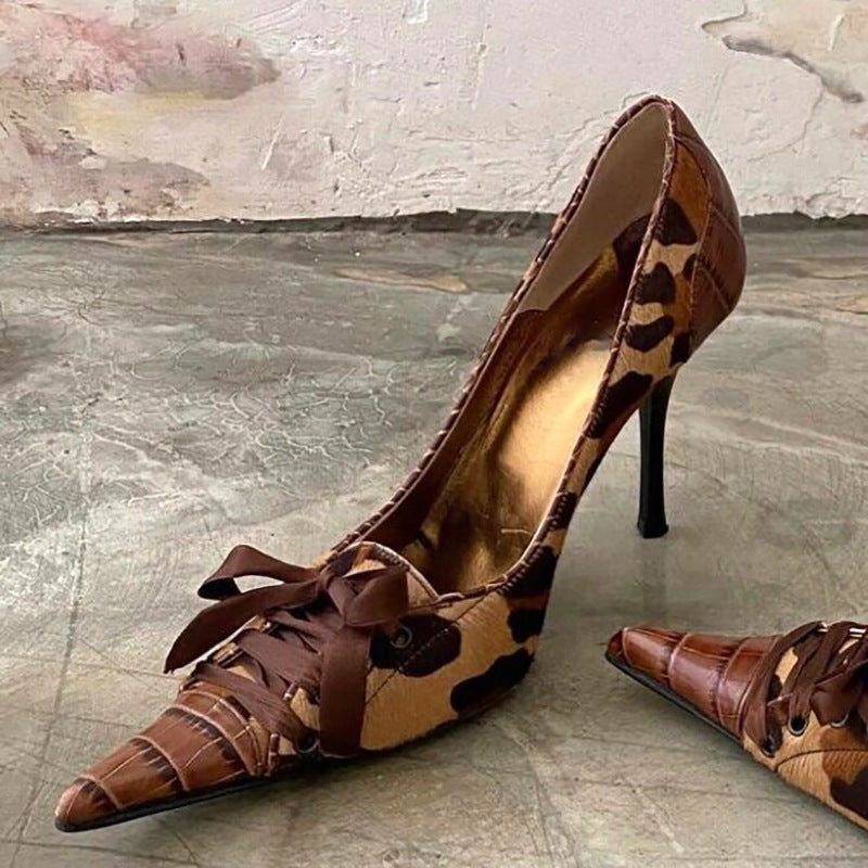 Women's Pointed Stiletto High Niche Leopard Print Heels