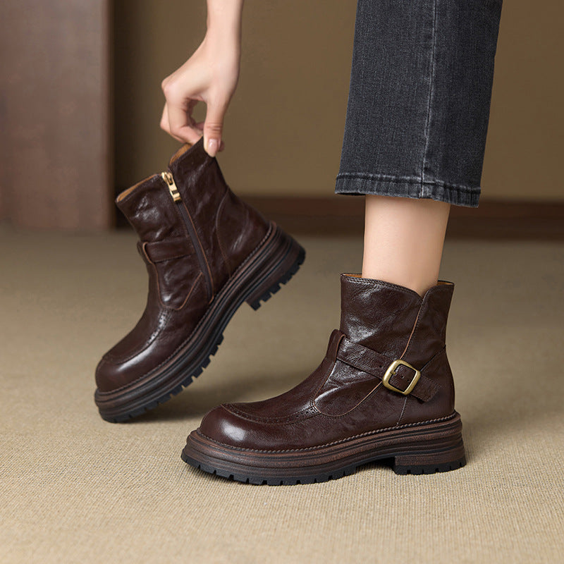 British Style Martin Cowhide Brown With Veet Boots