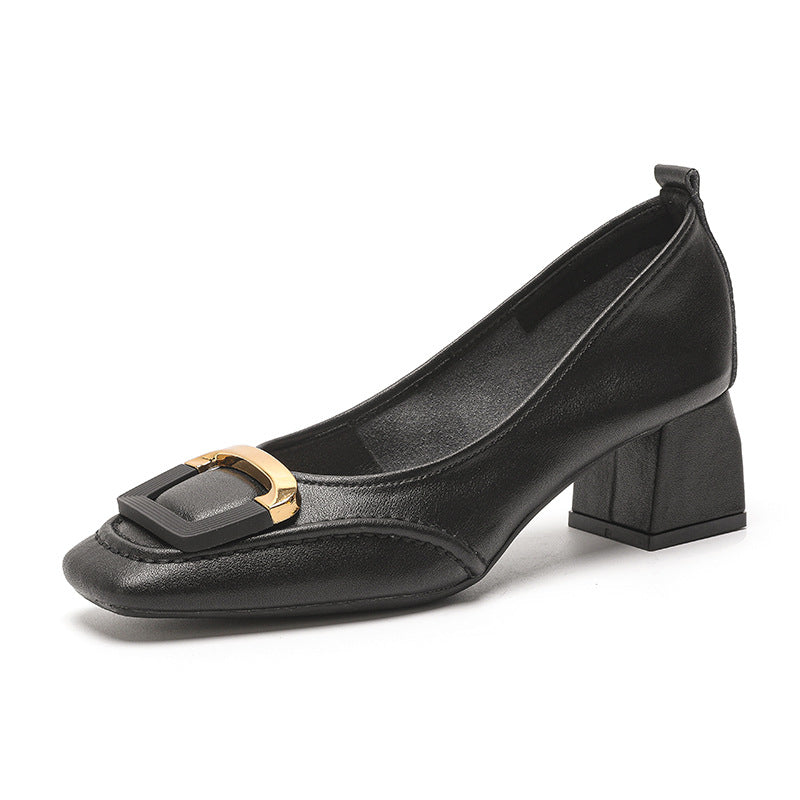 Women's Chunky Pumps Niche Black High Authentic Square Women's Fashion Shoes