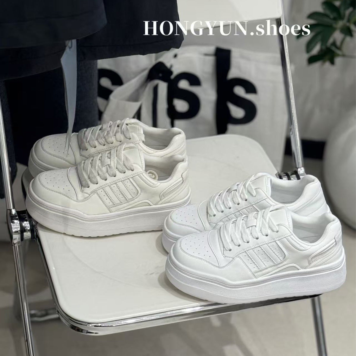 Women's Distressed White Thick Sole Elevator Wild Sports Women's Casual Shoes