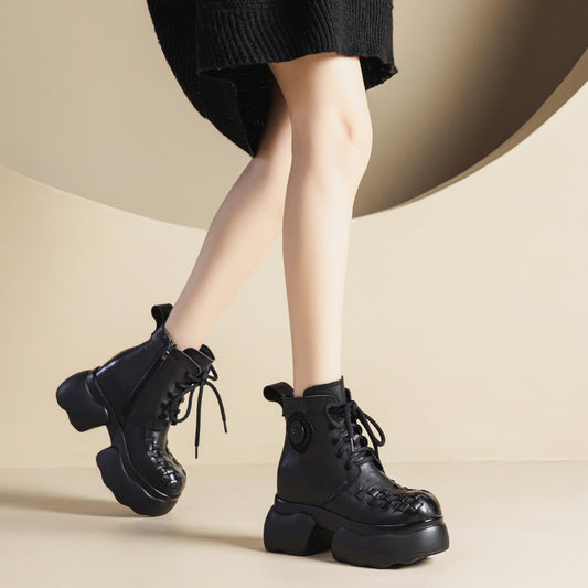 Women's First Layer Cowhide Hight Increasing Martin Boots
