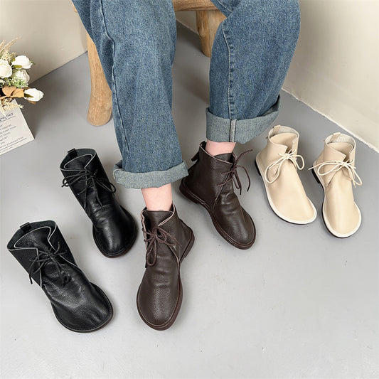 Women's Large Size Martin Outdoor Classic Style Round Toe British Chelsea Women's Leather Boots