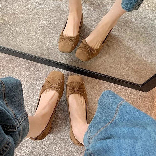 Women's Low-cut Bow Small Chunky Leopard Print Women's Shoes