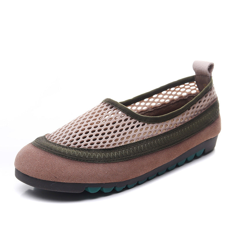 Women's Layer Cowhide Retro Breathable Mesh Slip-on Comfortable Women's Casual Shoes