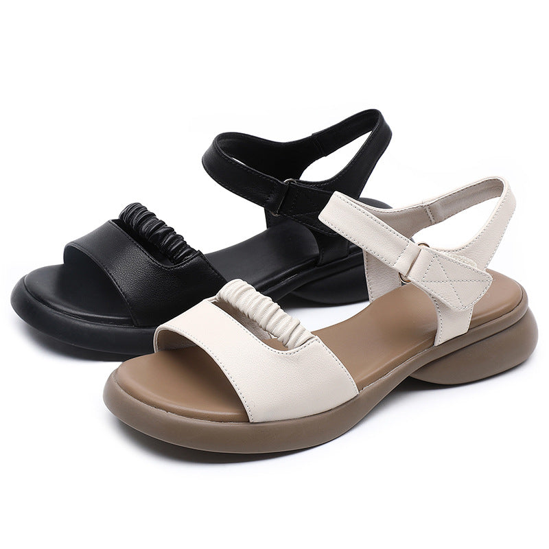 Women's Layer Cowhide Soft Bottom Mother Flat Comfortable Sandals