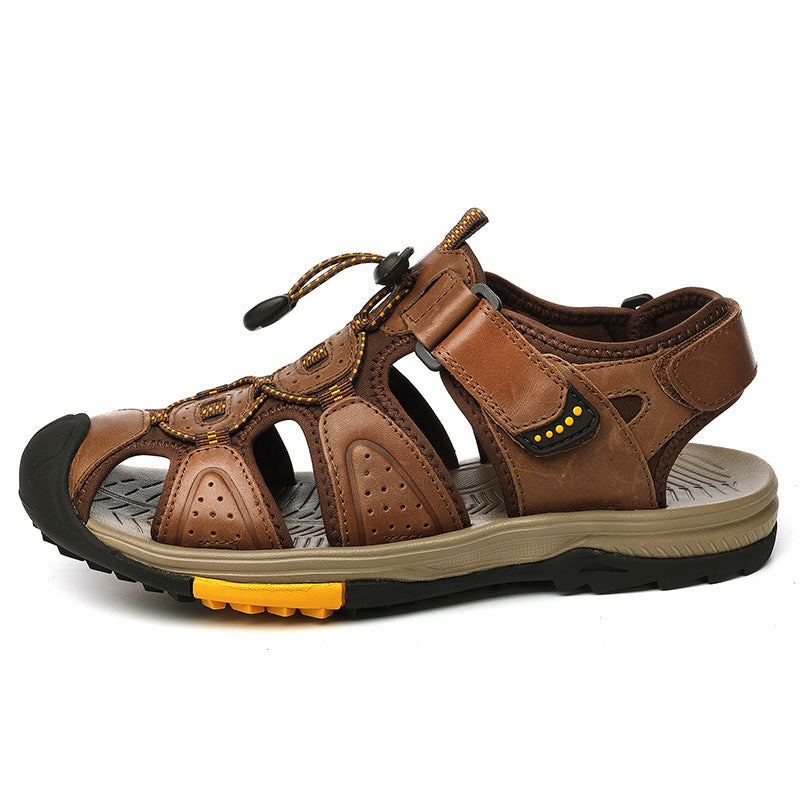 Men's Plus Size First Layer Cowhide Closed Sandals