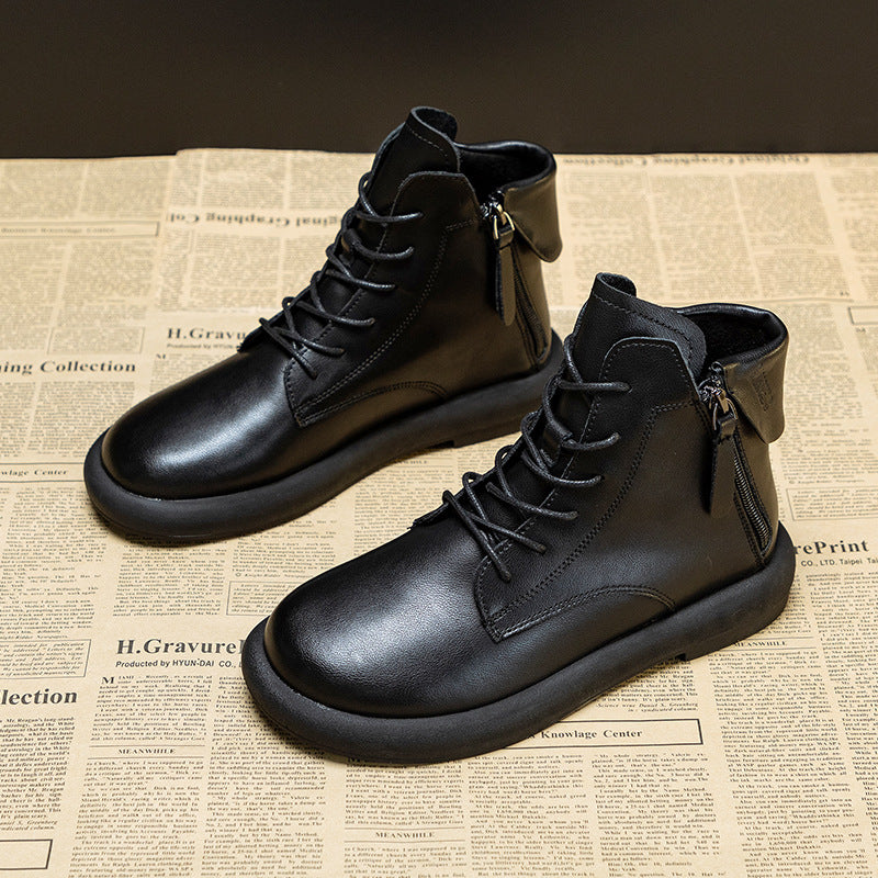 Women's Autumn Washed-out Vintage Martin Korean Zipper Women's Leather Boots
