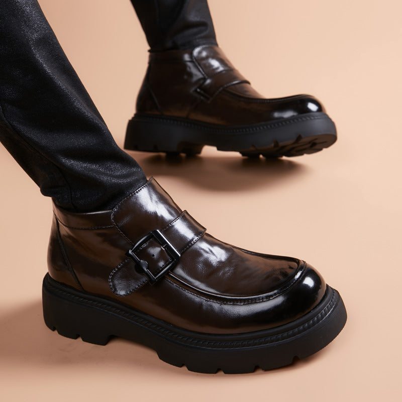 Men's Fashion British Style Thick Bottom Height Increasing Youth Men's Business Leather Shoes
