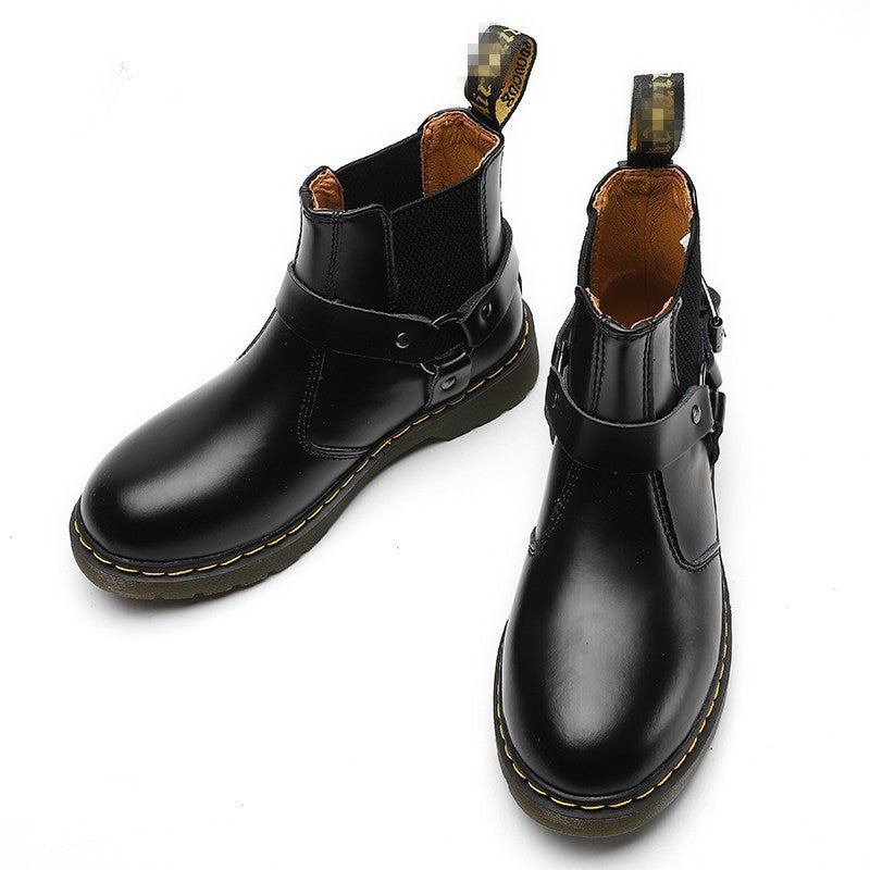 Women's & Men's British Style Martin Flat Couple Chelsea Ring Women's Leather Boots