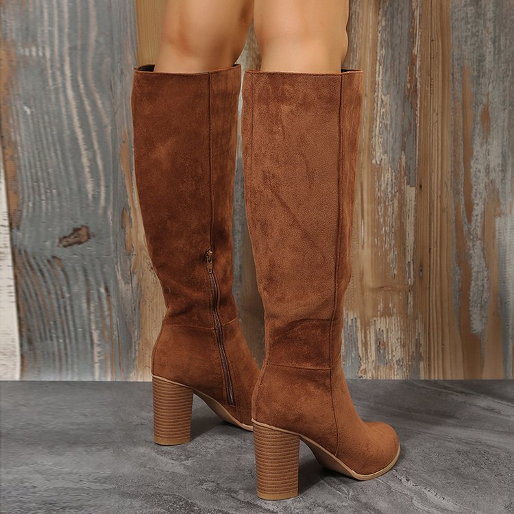 Women's Chunky Small Slim Suede Over The Knee Side Boots