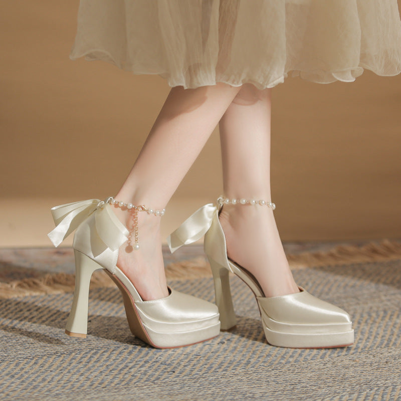 Women's Pointed Thick Hollow Waterproof Platform Super High Wedding Women's Fashion Shoes