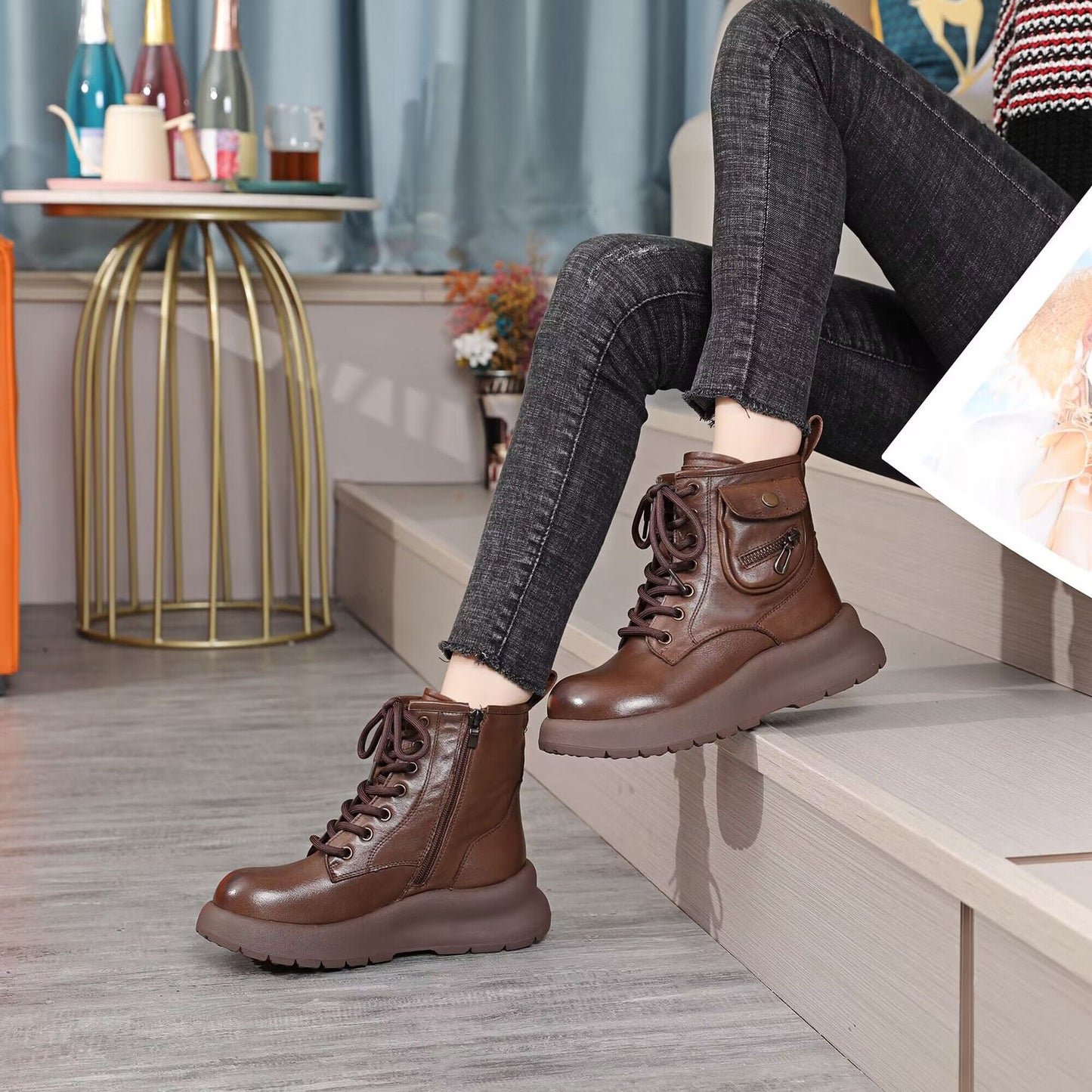 Women's Pure Wool Top Layer Cowhide Winter Boots