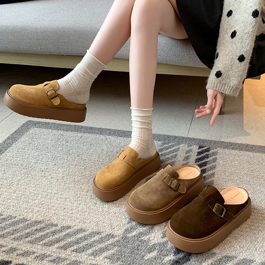 Women's Cap Half Slip-on Outer Wear Pumps Fat Women's Casual Shoes