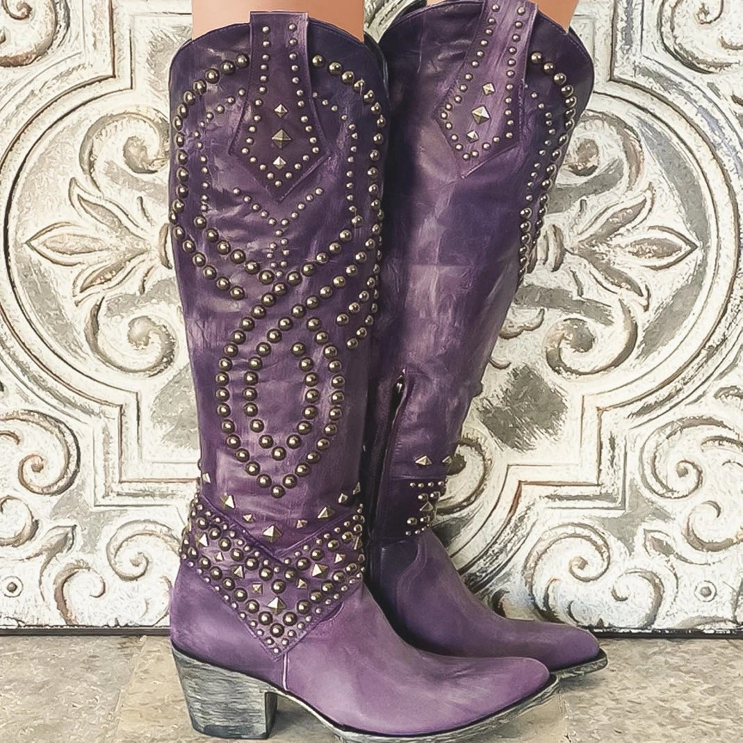 Women's Rivet Thick Mid Plus Size High Women's Leather Boots