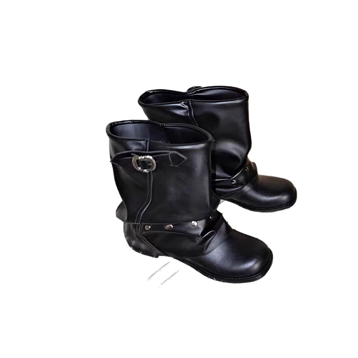 Women's Rivet Pants Knee-high Pleated Pile Style Invisible Elevated Retro Black Boots