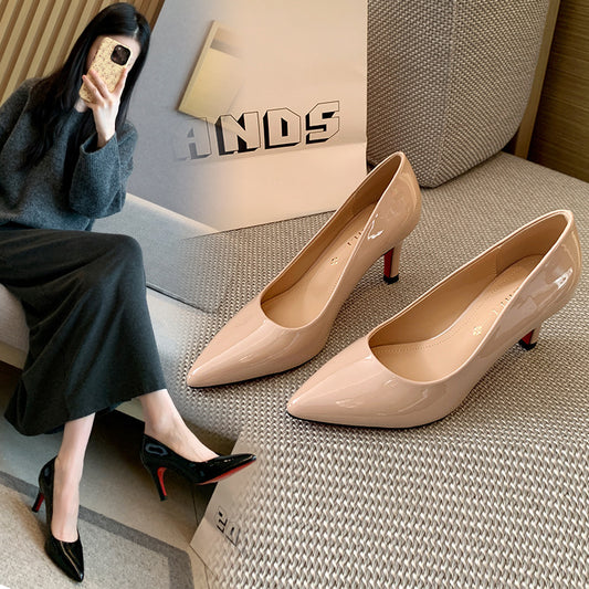 Women's Patent French Black Single-layered Oversized Men's Shoes