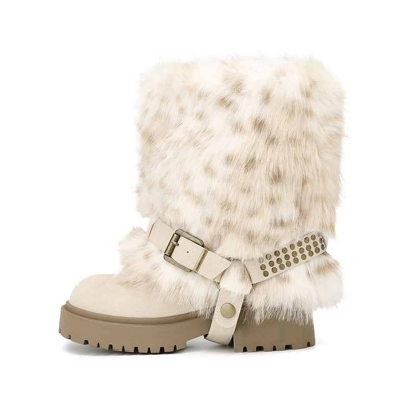 Women's Platinum Round Head Warm Imitation Fur Thick Millennium Style Hot Women's Snow Boots