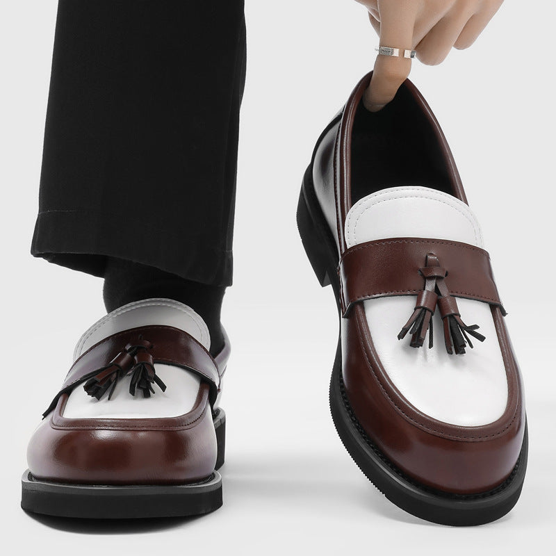 Men's Graphy British Black White Color Matching Green Loafers/doug Shoes