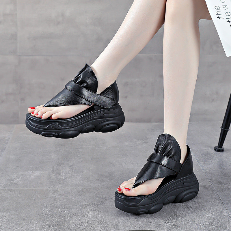 Women's First Layer Cowhide For Summer Outdoor Platform Velcro Heels