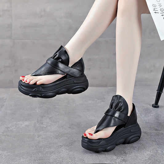 Women's First Layer Cowhide For Summer Outdoor Platform Velcro Heels