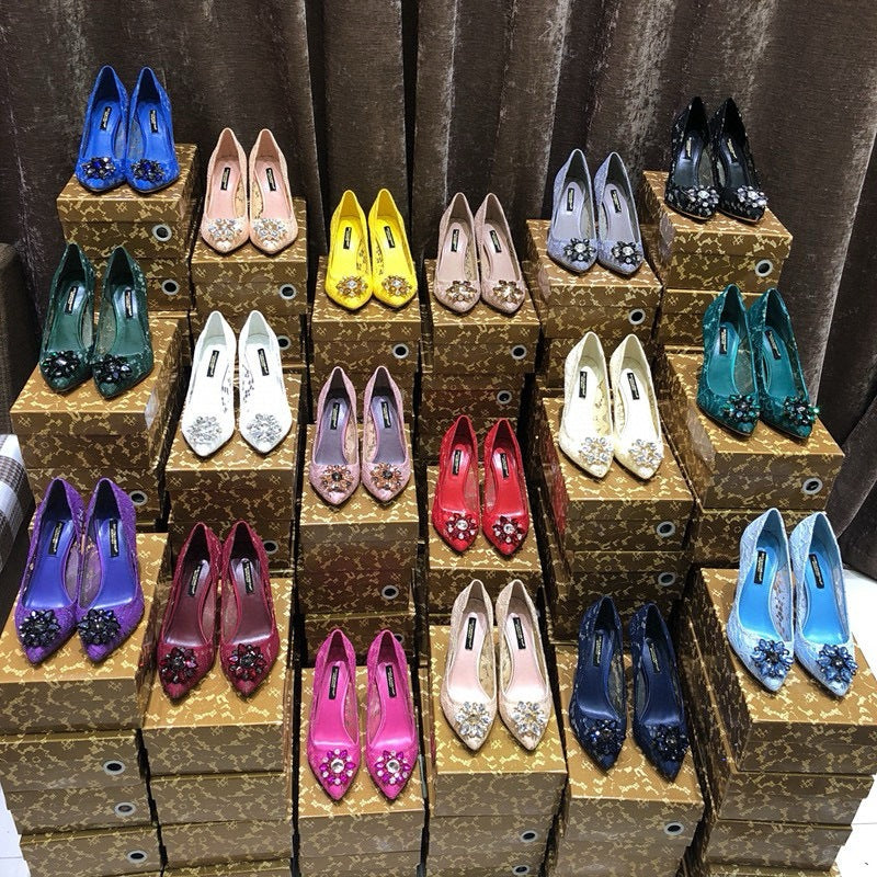 Outsole Lace Pointed Toe High Mesh Breathable Rhinestone Flat Fine Women's Fashion Shoes