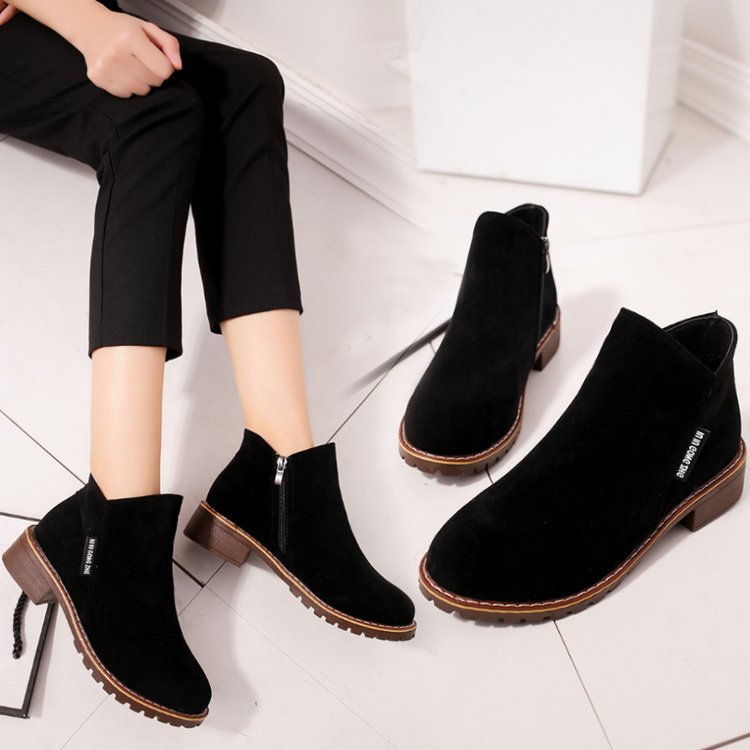 Women's Korean Martin Side Zip Short Low-heeled Boots