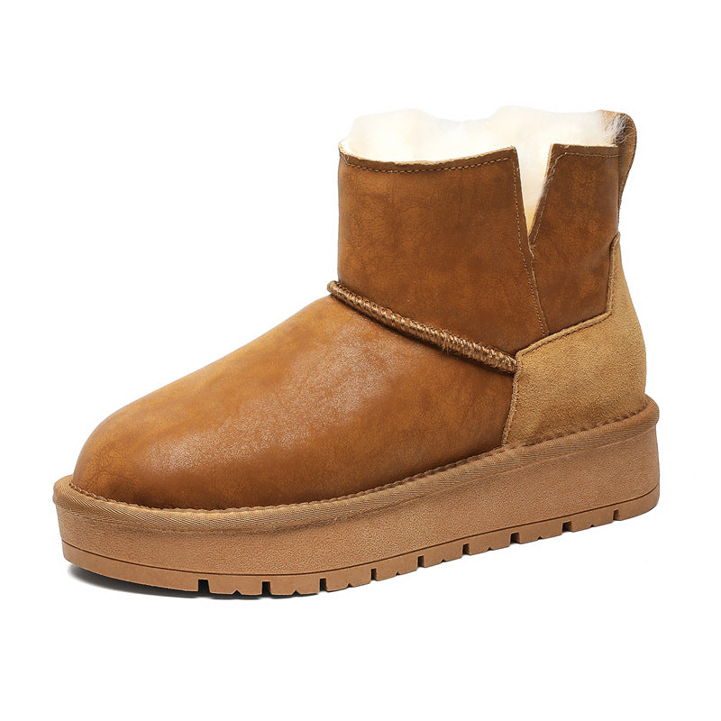 Women's Sheepskin Fur Integrated Platform Short Tube Waterproof Winter Warm Snow Boots