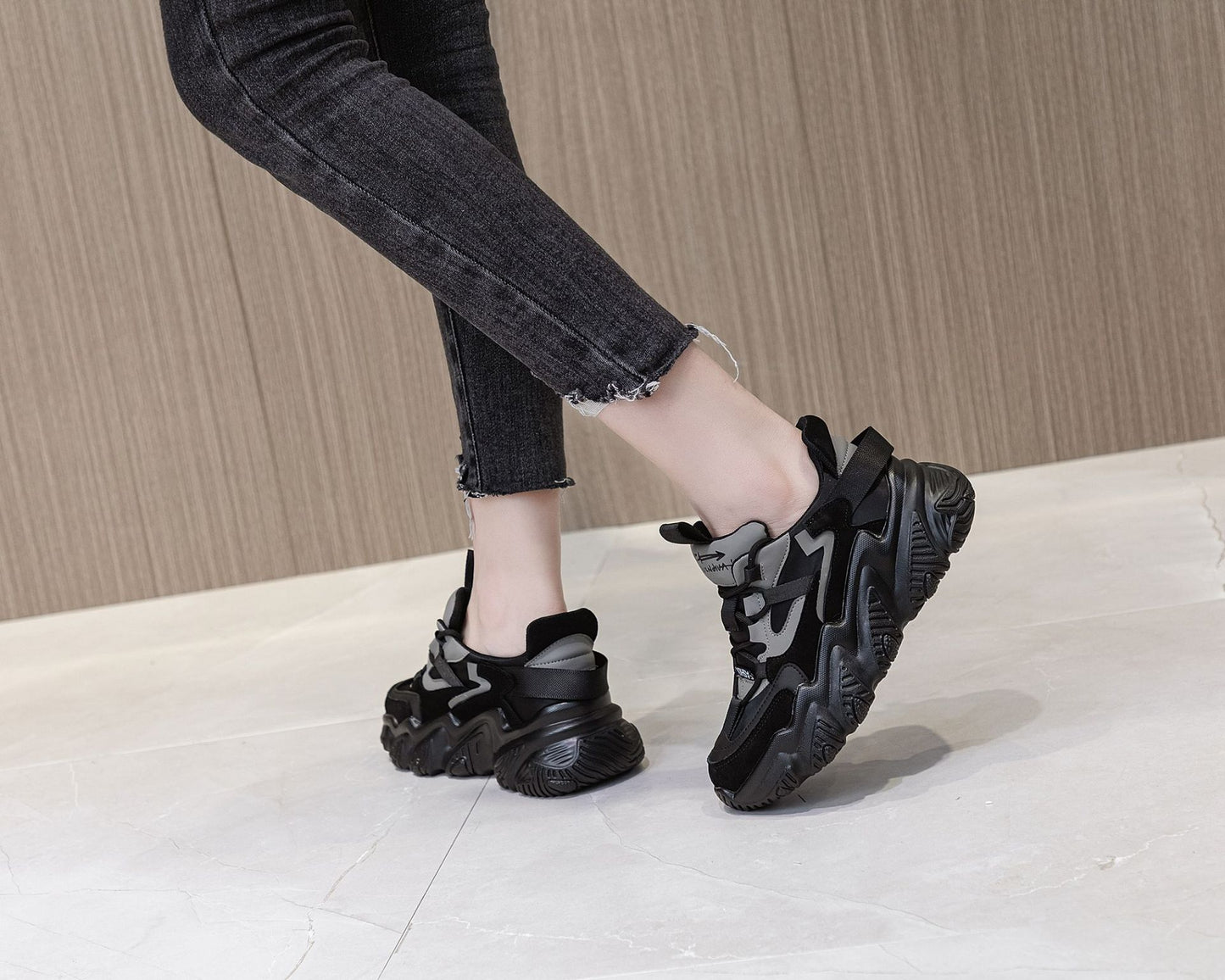Women's Dad Large Size Veet Padded Platform Sneakers