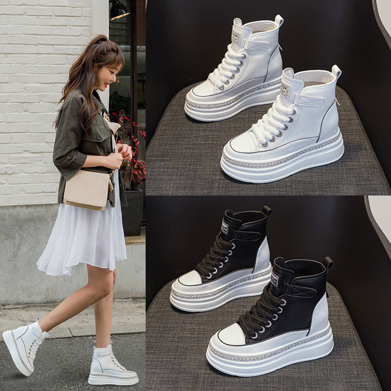 Women's Height Increasing Insole High Top White Women's Casual Shoes