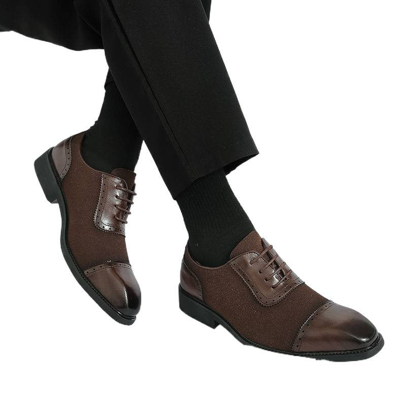 Men's Wear Pointed Oxford Increased Thin Brown Men's Casual Leather Shoes
