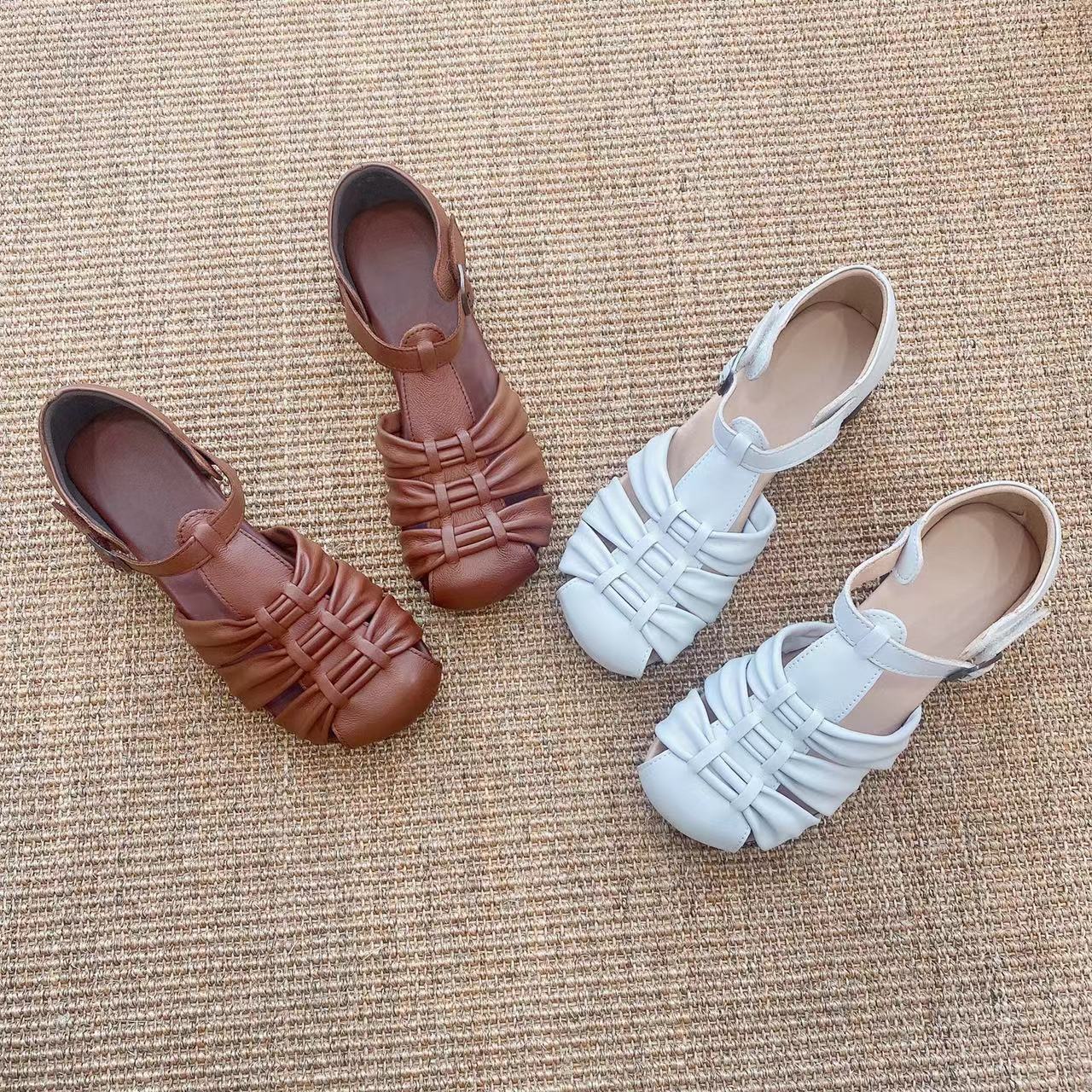 Women's Head Low-cut Top Layer Cowhide Thick Women's Shoes