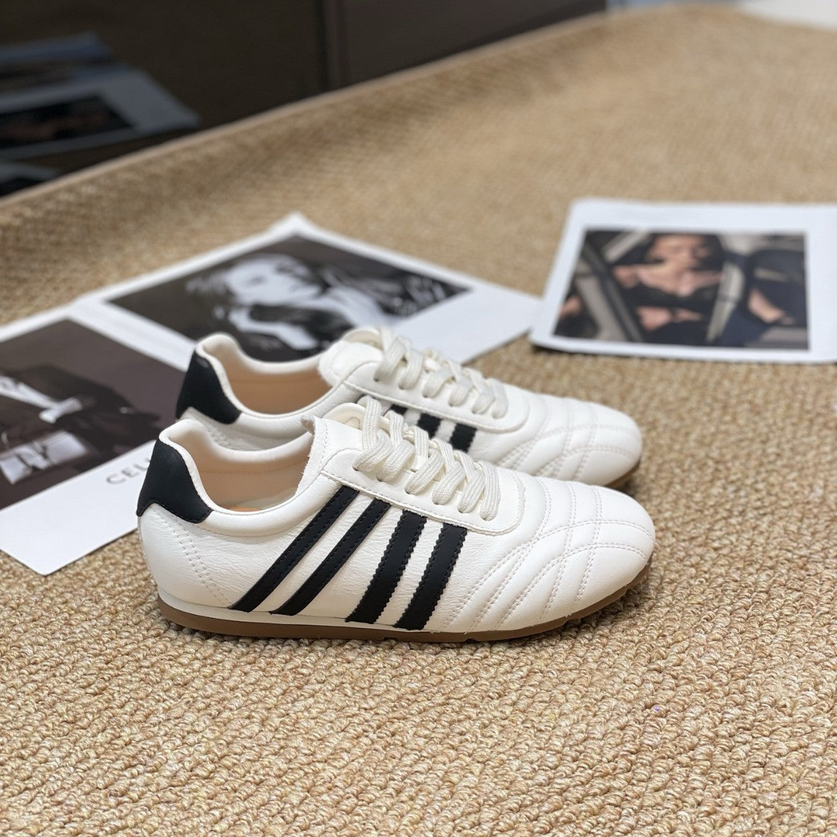 Women's Spring First Layer Cowhide German Training Flat White Versatile Women's Casual Shoes