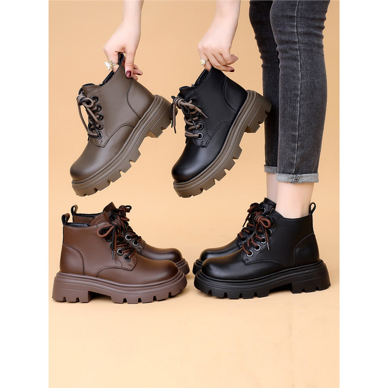 Platform Martin Female Fashion Short Soft Bottom Black Women's Leather Boots
