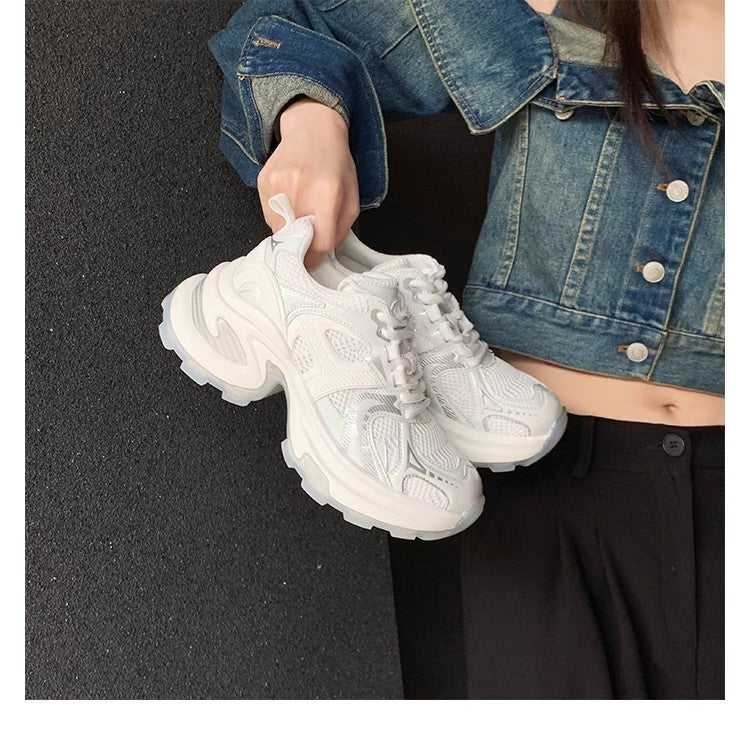 Women's Mom Paris Old Magazine Sier White Mesh Raise The Bottom Women's Sports Shoes