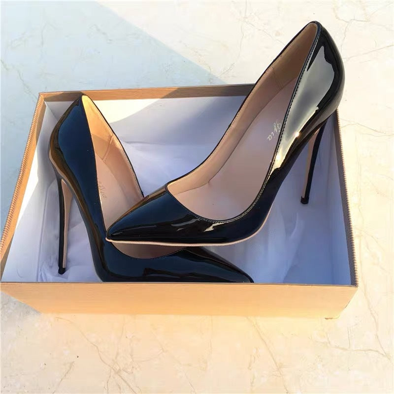 Women's Pointed Stiletto Large Small Size Black Patent Women's Fashion Shoes