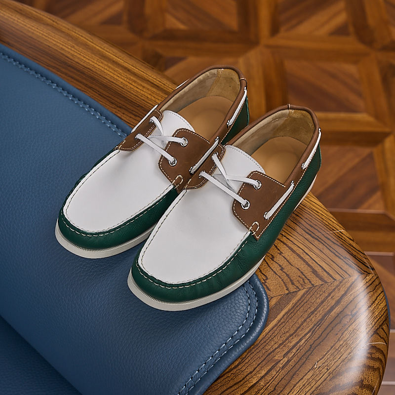 Men's Retro Color Matching Handmade Stitching British Style Summer Breathable One Loafers/doug Shoes