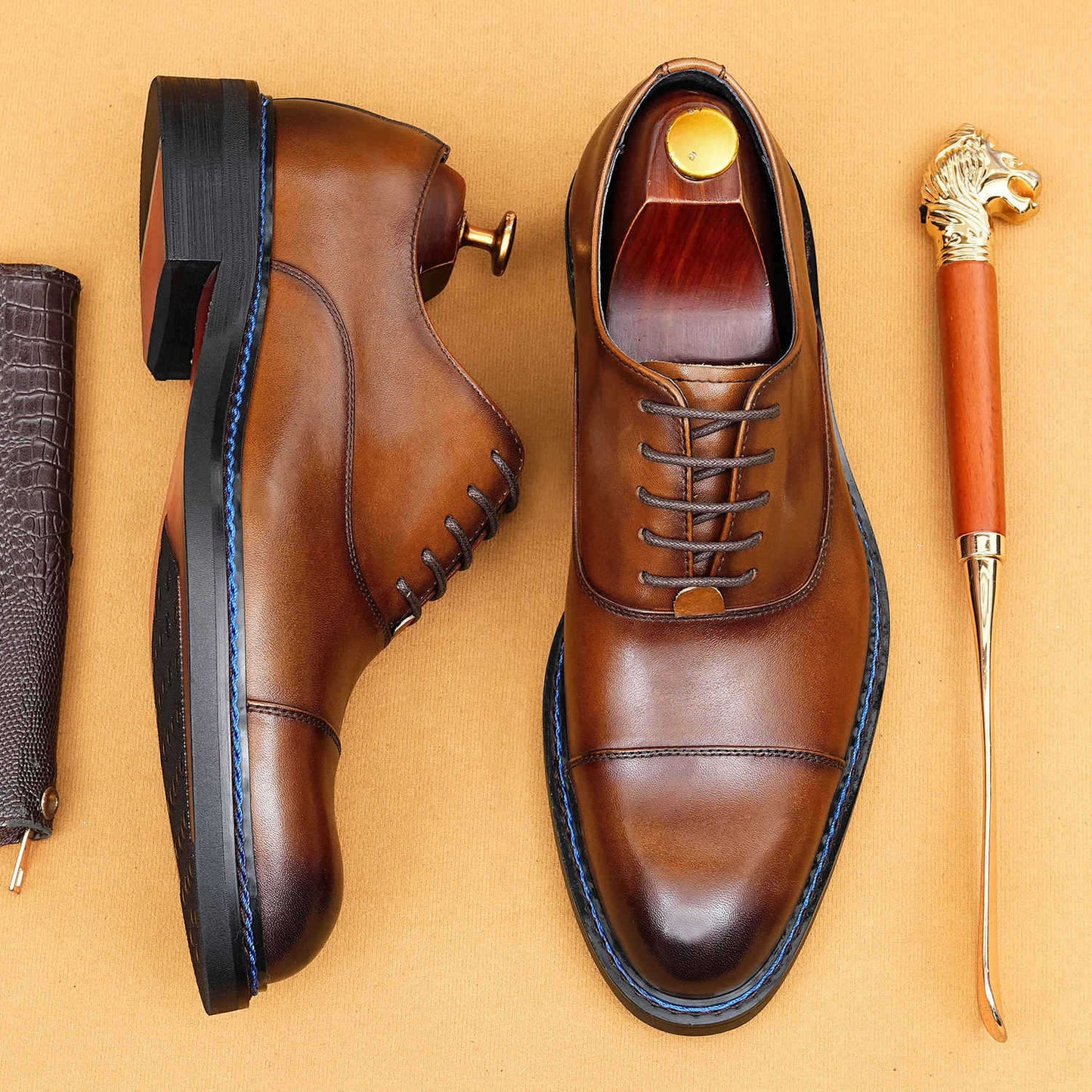 Men's Pointed Formal Wear Norwegian Sewing Oxford Leather Shoes