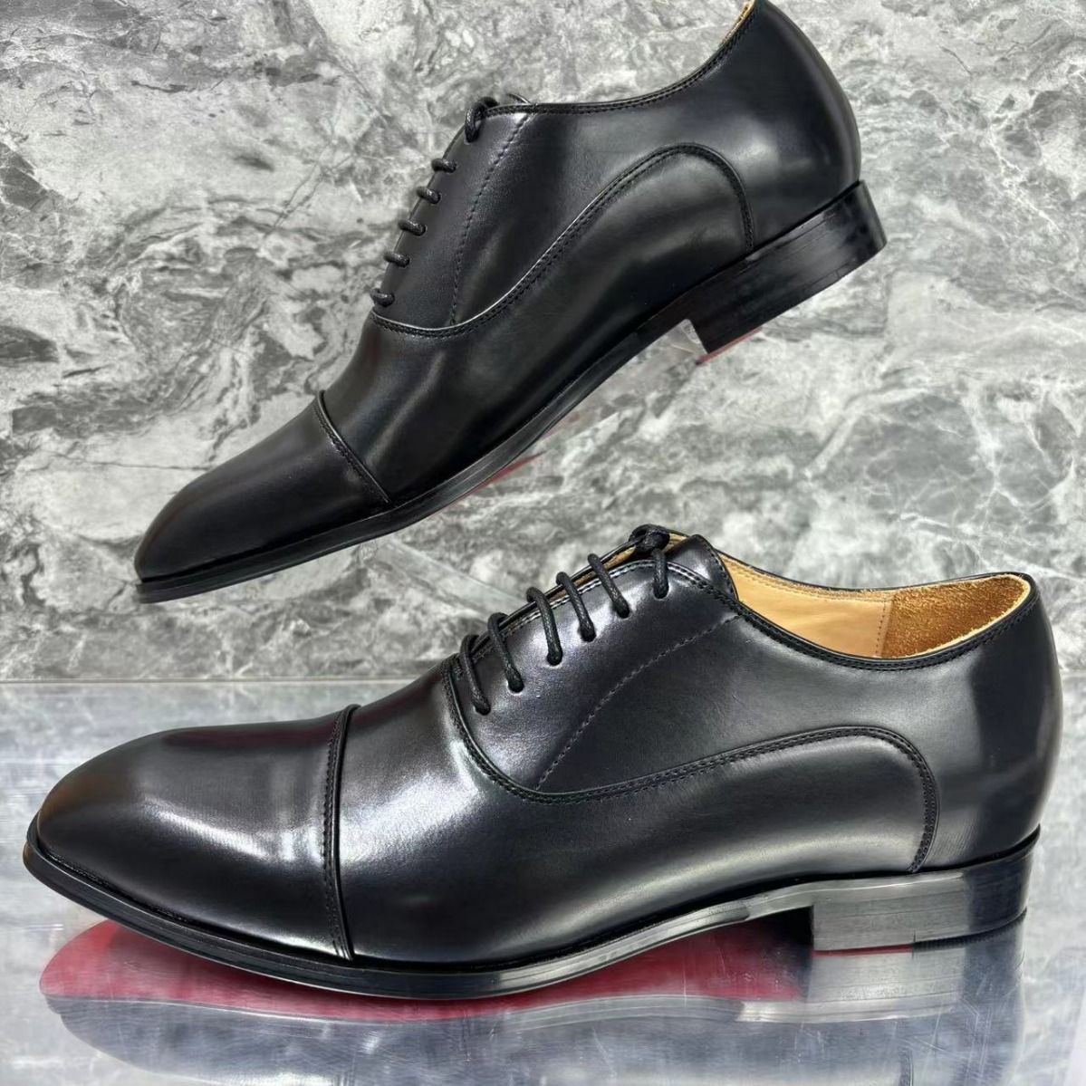 Men's Red Sole Formal Wear Square Toe Shiny Patent Brushed Men's Business Leather Shoes