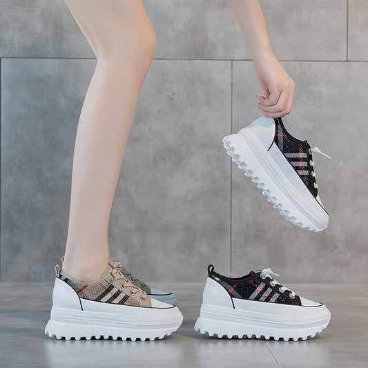 Women's Hidden White Autumn Genuine Thick Bottom Sneakers