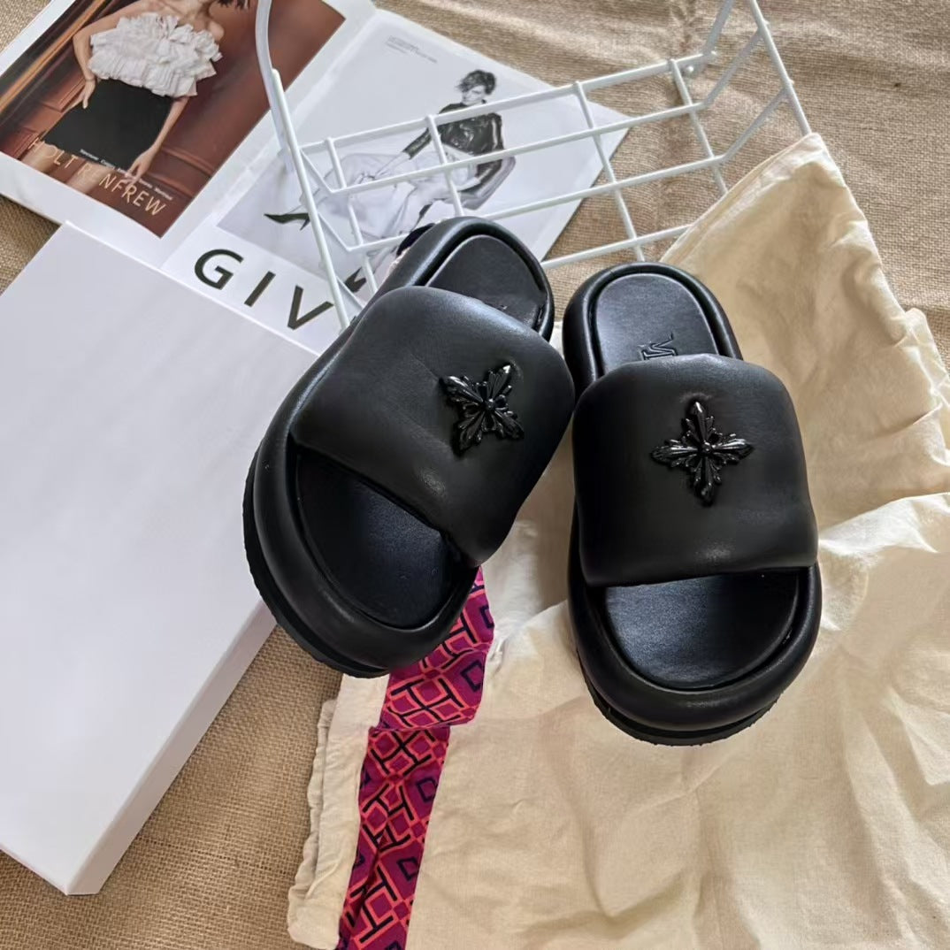 Cross Thick Bottom Increased Fluffy Outdoor Slippers