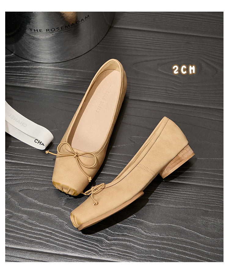 Women's Bowknot Ballet Pumps Vintage Mid Chunky Pig Women's Shoes