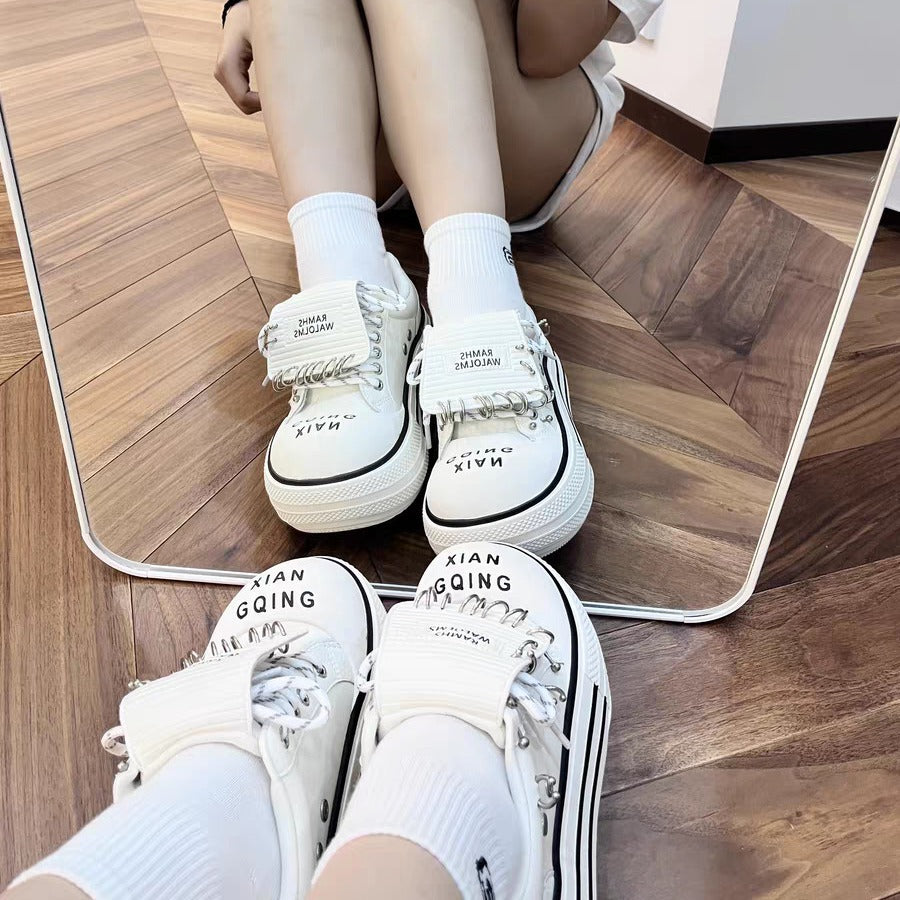 Spring Big Head Genuine White Raccoon Cotton Candy Labret Thick-soled Women's Casual Shoes