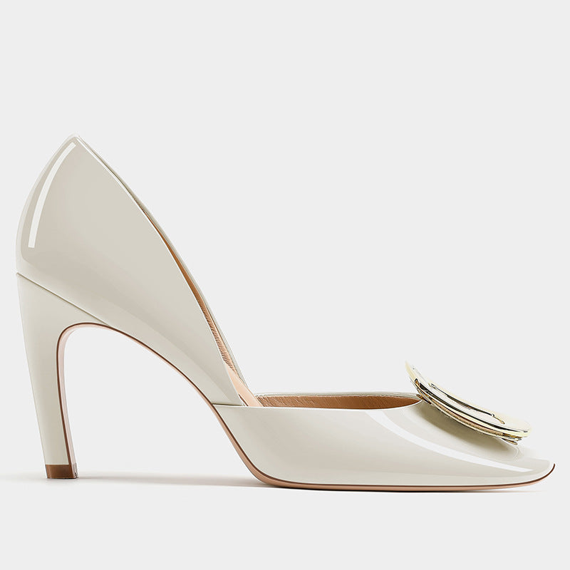 Women's Stiletto Elegant Hollowed Square Buckle White Chic Women's Fashion Shoes