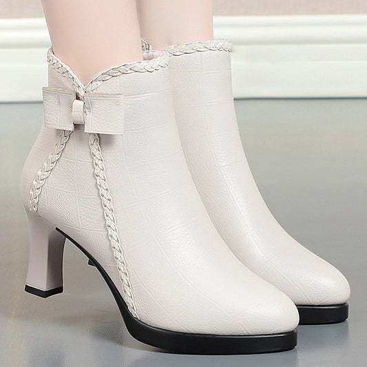 Women's Short Pointed Toe High Martin Plush Women's Shoes