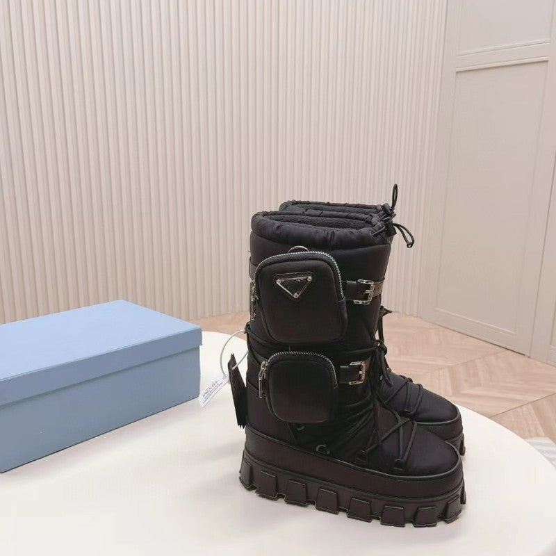 Women's Raise The Bottom Nylon Fabric Contraction Band Snow Boots