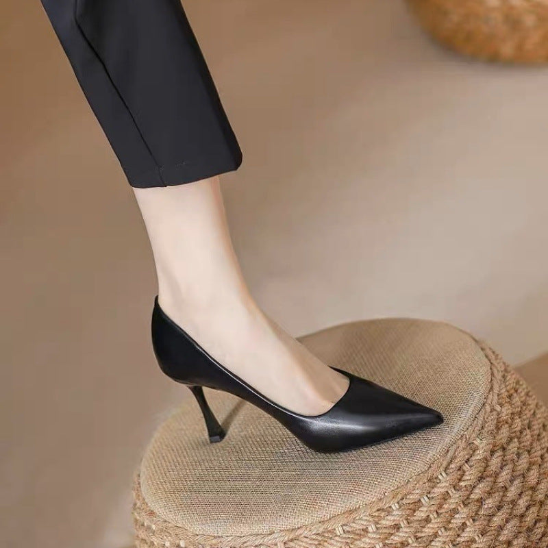 Women's Black High Stiletto Soft Pointed French Style Women's Shoes