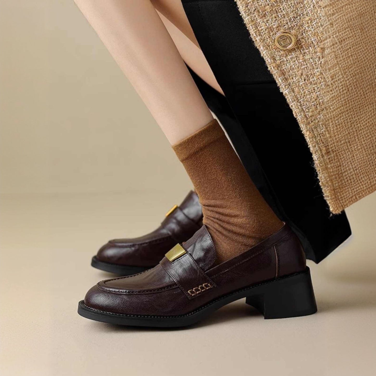 Women's Soft Black Retro Chunky French Platform Loafers