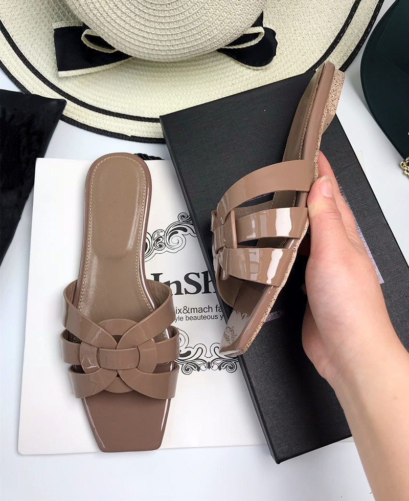 Women's Genuine Summer Weaving Flip-flops Large Size Heels