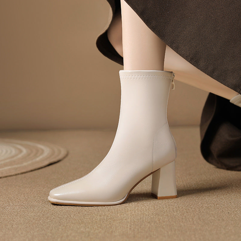 Women's Skinny Fashion Simple Temperament Back Zipper French Boots