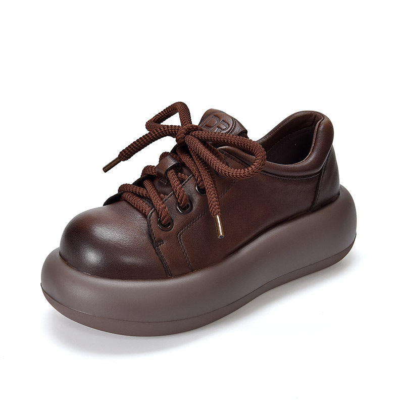 Women's Platform High Pumps First Layer Cowhide Retro Women's Casual Shoes
